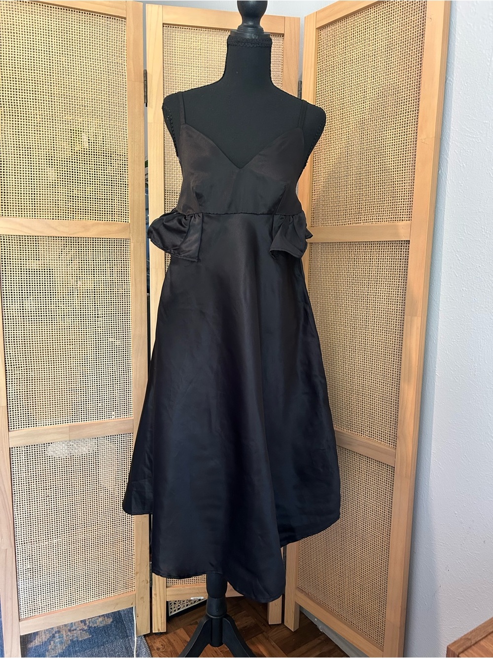 Nasty Gal Black Satin Peplum Midi Dress Size XS NWOT